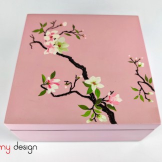 Pink square lacquer box hand-painted with plum flower  20*H8cm